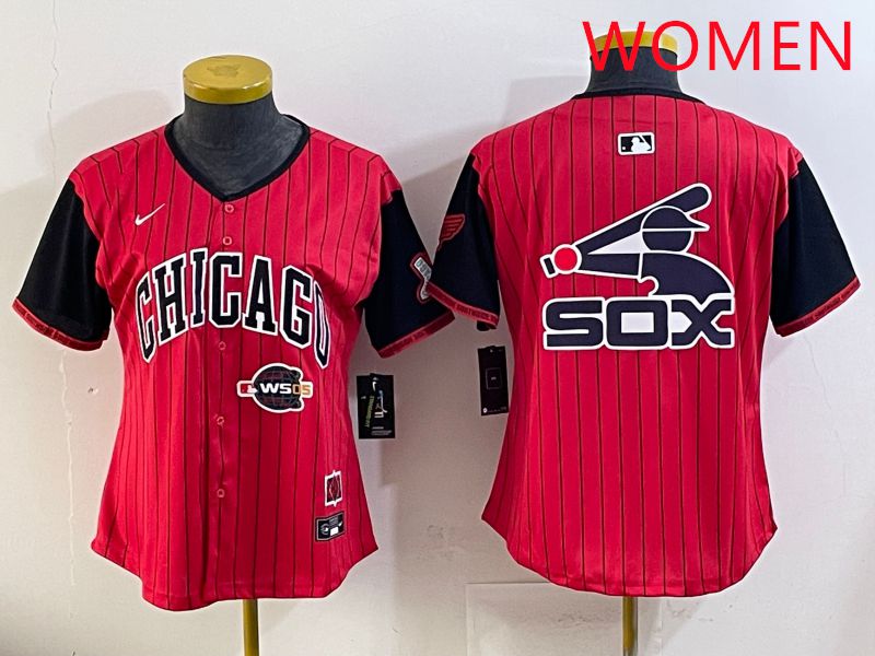 Women Chicago White Sox Blank Red Stripe Joint Name Nike 2025 MLB Jersey style 11